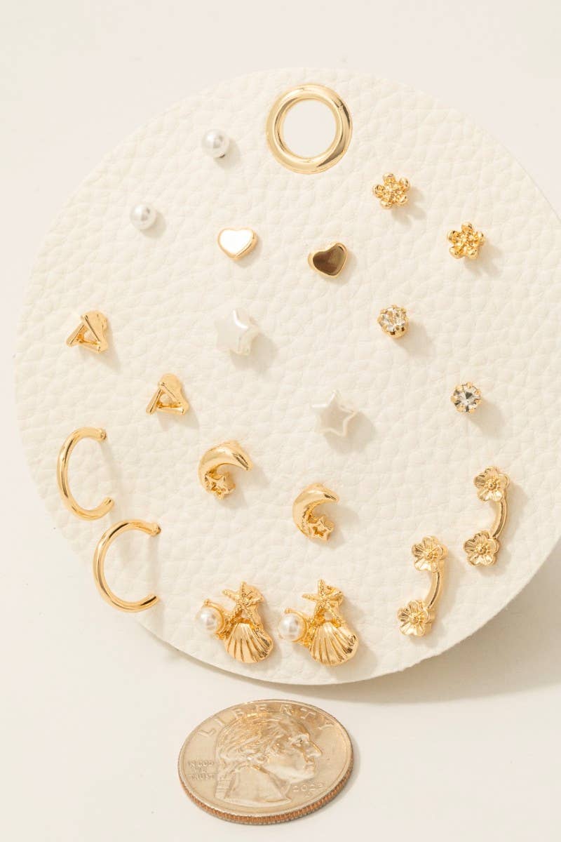 Sea Life Star Moon Assorted Stud And Hoop Earrings Set