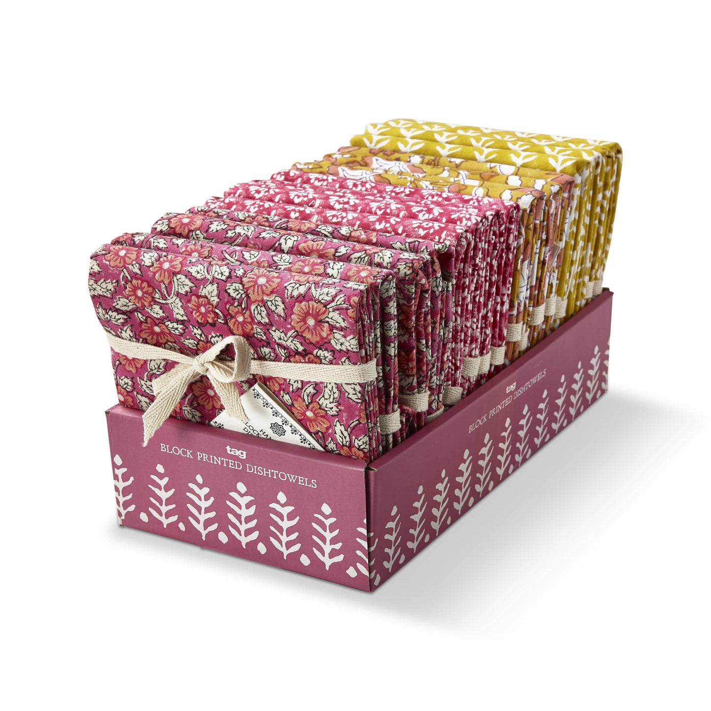 Emma Block Print Dishtowel Assortment Of 16 Cdu - Multi