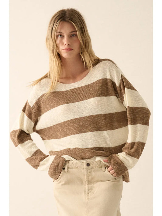 Striped Ribbed-Knit Sweater