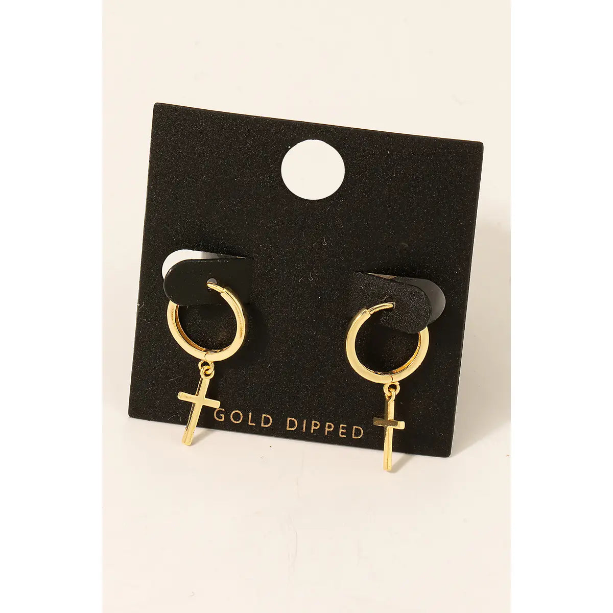 Gold Dipped Cross Charm Hoop Earrings