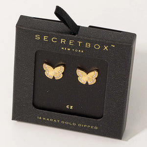 Secret Box Gold Dipped Butterfly Stud Earrings