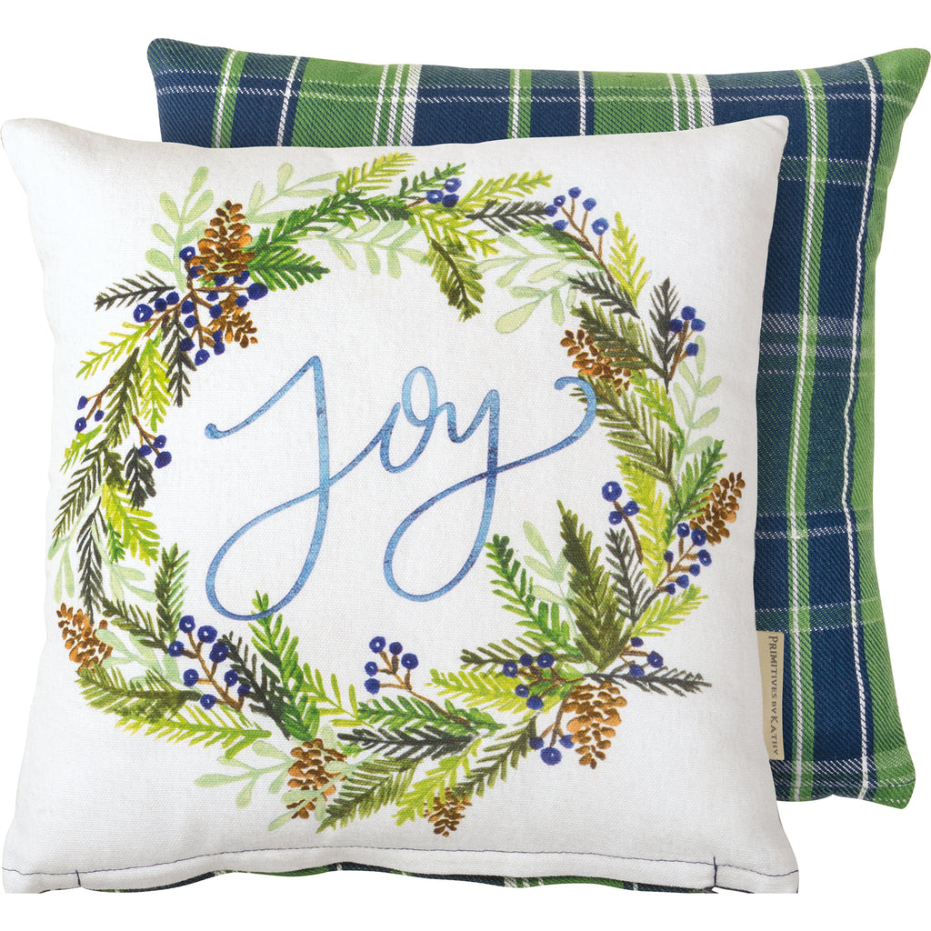 Joy Blue Plaid Pillow