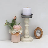 Hand Carved Wooden Pillar Candle Holder 8-7/8''h