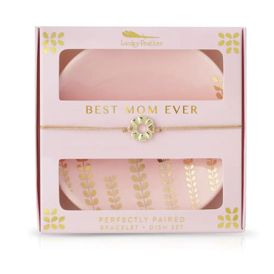 Bracelet + Dish Set - Best Mom Ever - Round Dish/Card Box