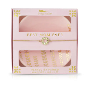 Bracelet + Dish Set - Best Mom Ever - Round Dish/Card Box