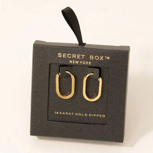Secret Box Gold Dipped Oval Latch Hoop Earrings