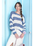 Striped Ladder Knit Pullover Sweater