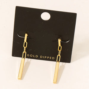 Gold Dipped Bar Chain Dangle Earrings