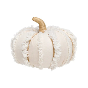 Med. White Fuzzy Stripes Fabric Pumpkin