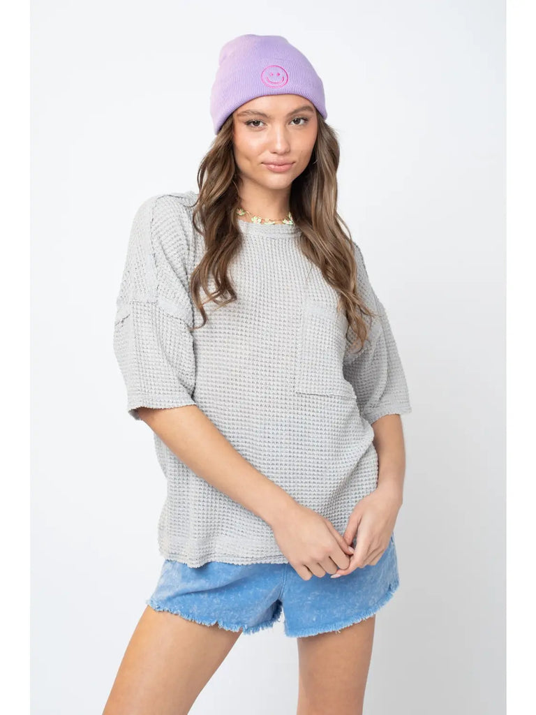 Gray Casual Soft Waffle Knit Top