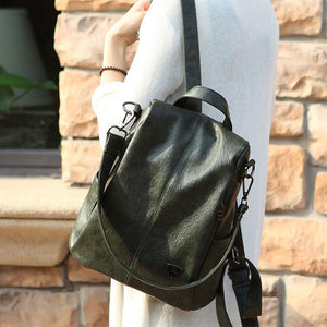 Leather Green Backpack