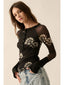 Floral-Print Mesh Raglan-Sleeve Henley Top