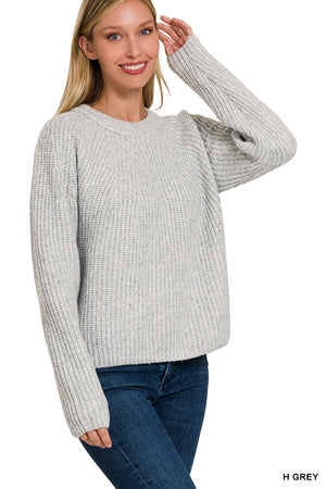 Melange Round Neck Gray Sweater