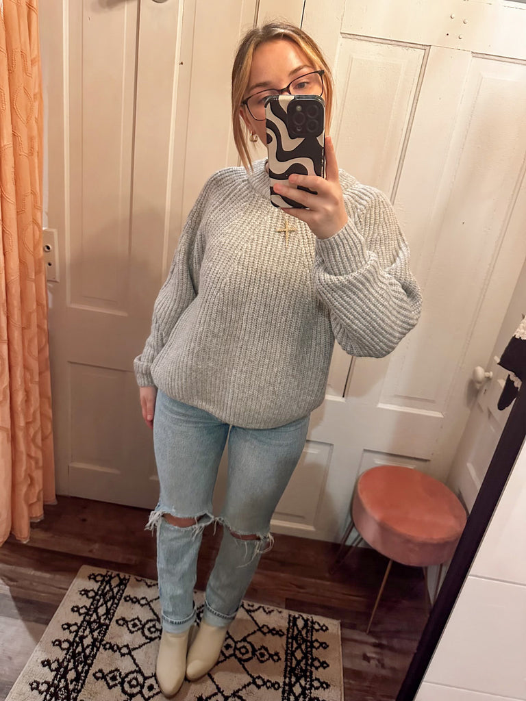 Melange Round Neck Gray Sweater