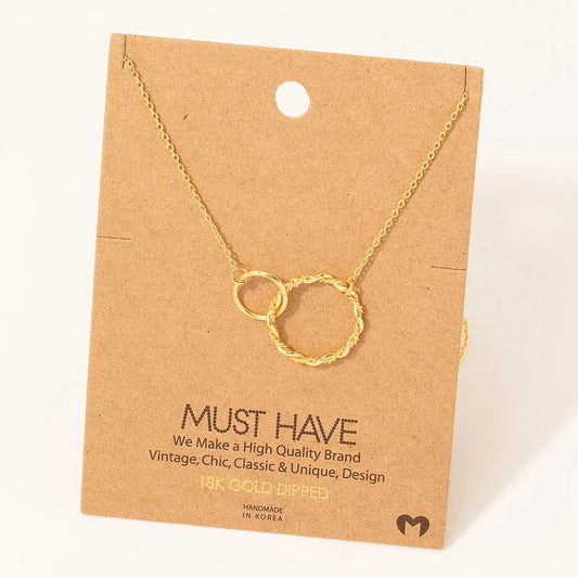 Double Circle Chain Link Charm Necklace