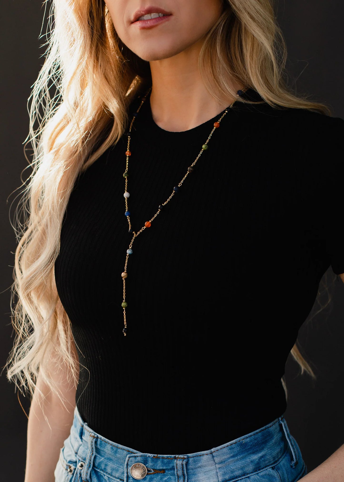 Gold lariat necklace