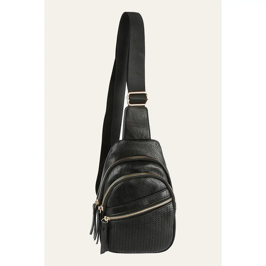 Perforated Printed Sling Crossbody Bag