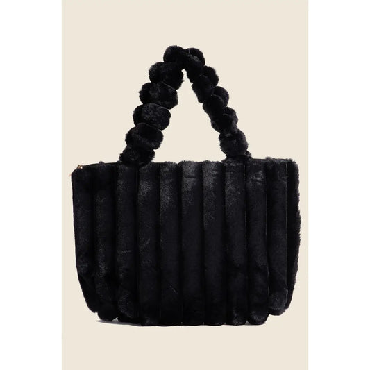 Vertical Quilted Fuzzy Hand Bag