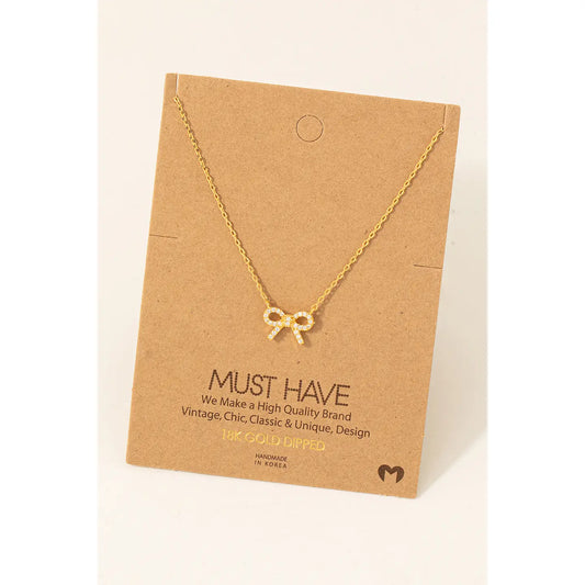 Stud Ribbon Bow Pendant Necklace