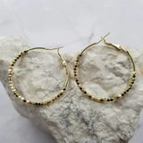 Cut Brass Metal Beaded Hoop Earrings