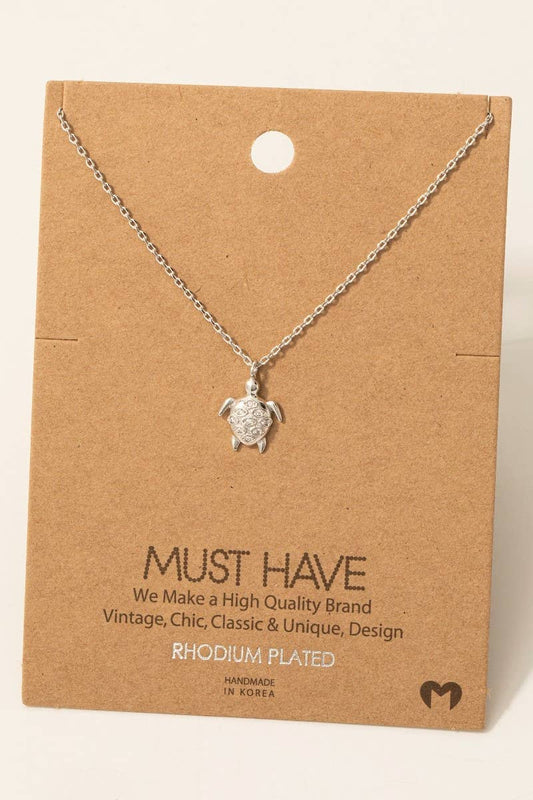 Gold Dipped Cz Studded Turtle Pendant Necklace