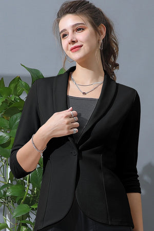 Black Shirring Detailed Open Blazer