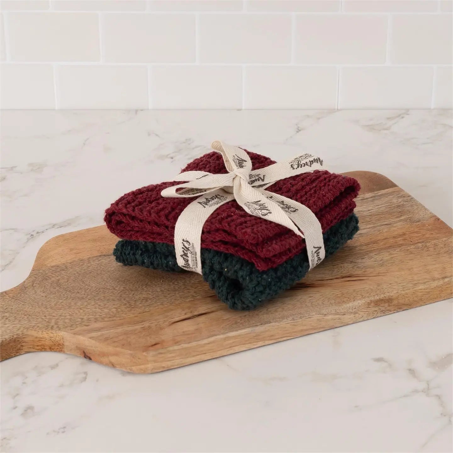 Knitted Dish Cloth Set - Red and Green