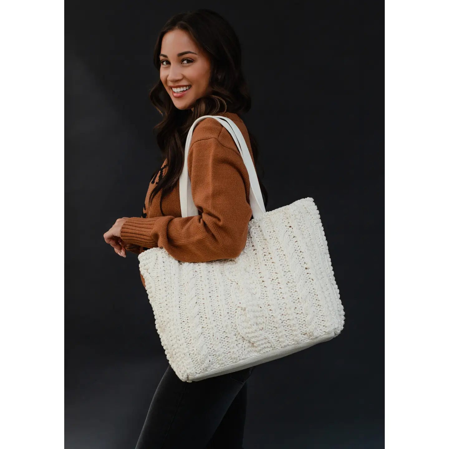 Cream Cable Knit Tote