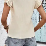 Crinkle Textured V Neck Flutter Sleeve Top