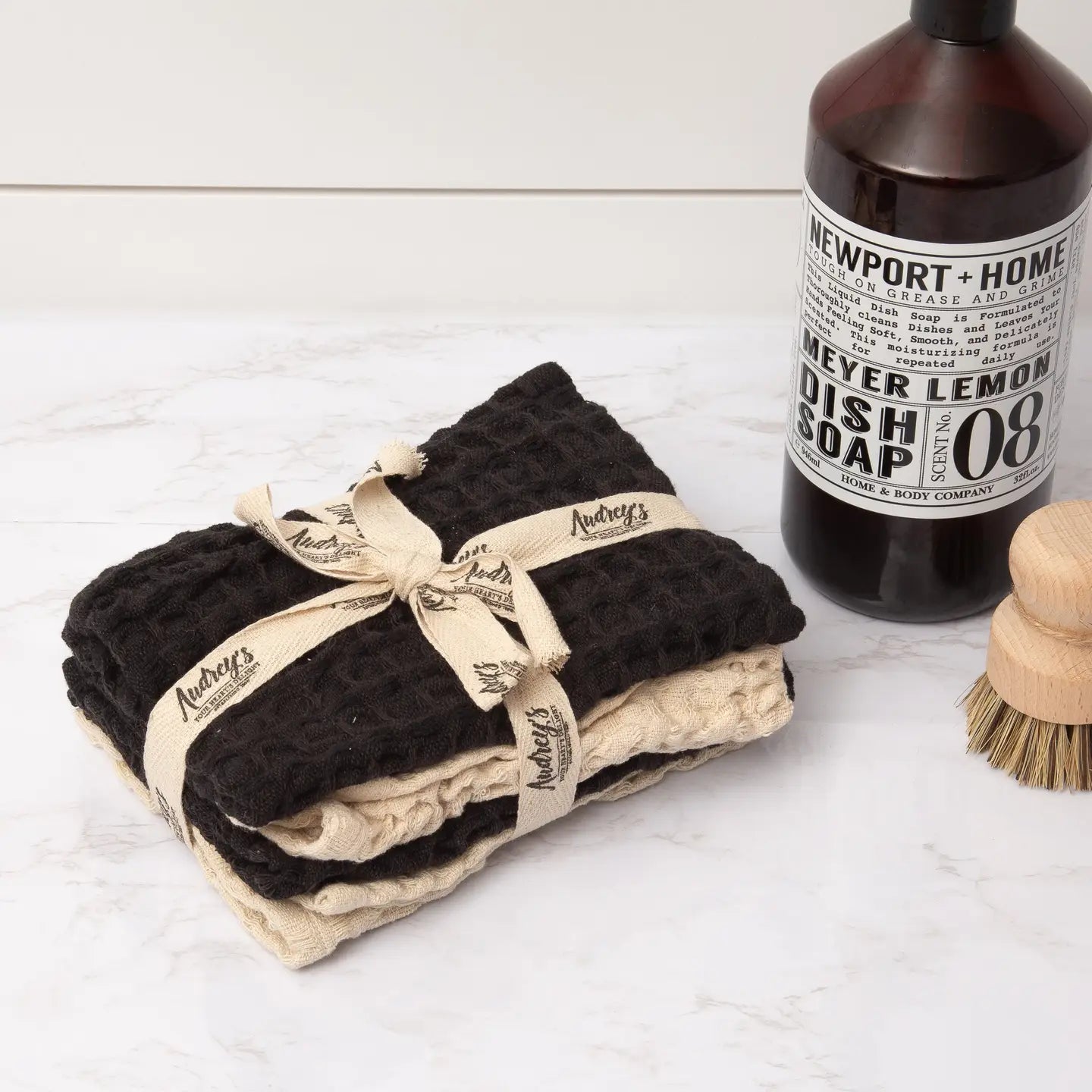 Dish Cloth Set - Black and Taupe Chunky Waffle