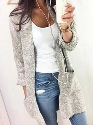 Gray Open Front Cardigan Sweater