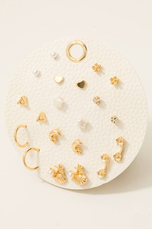 Sea Life Star Moon Assorted Stud And Hoop Earrings Set