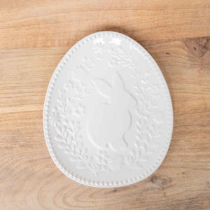 Embossed Floral Bunny Plate Antique White
