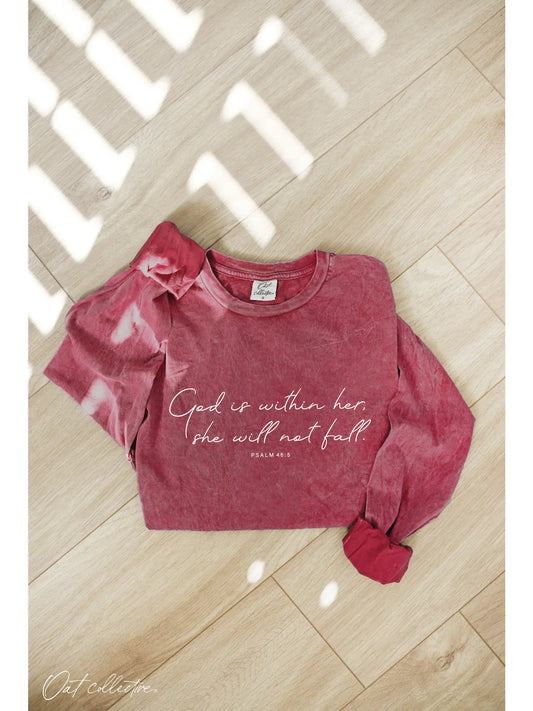 God Is Within Mineral Washed Long Sleeve Graphic