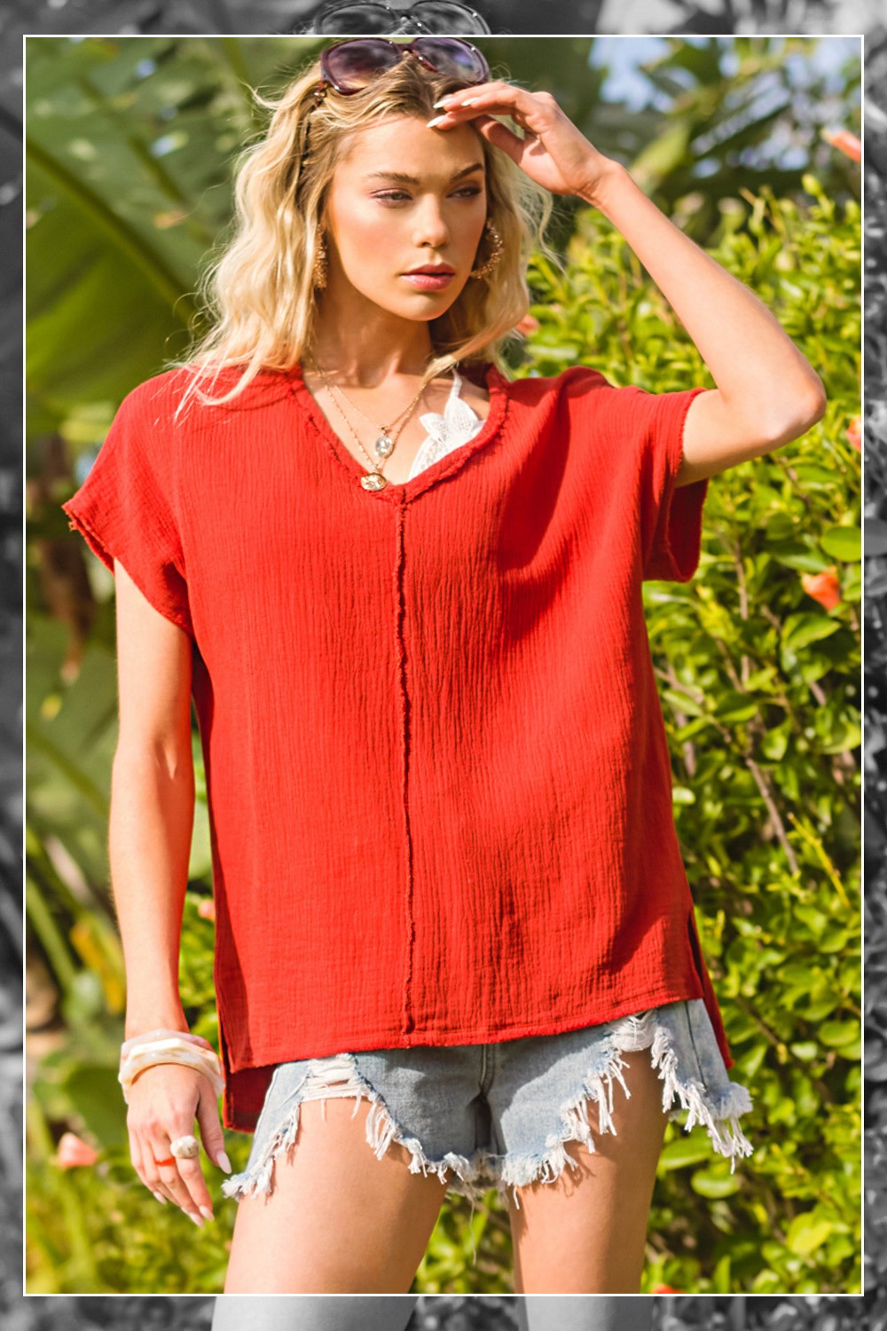 Loose Fit Gauze Fabric Short Sleeve Top