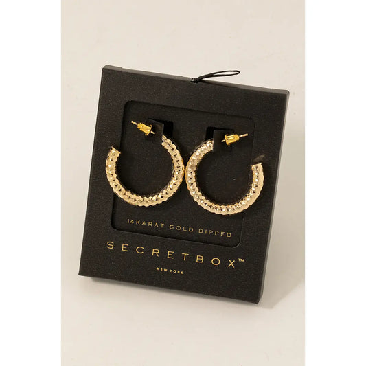 Secret Box Gold Dipped Textured Hoop Earrings