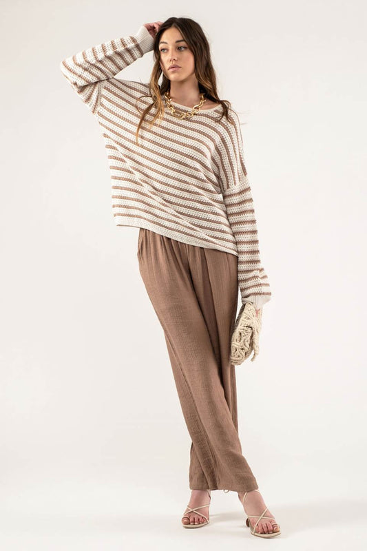 Relaxed Stripe Knit Pullover Sweater