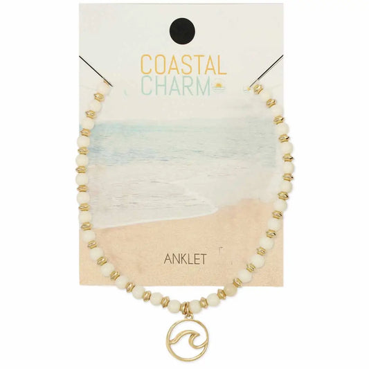 Coastal Charm Wave White Bead Anklet