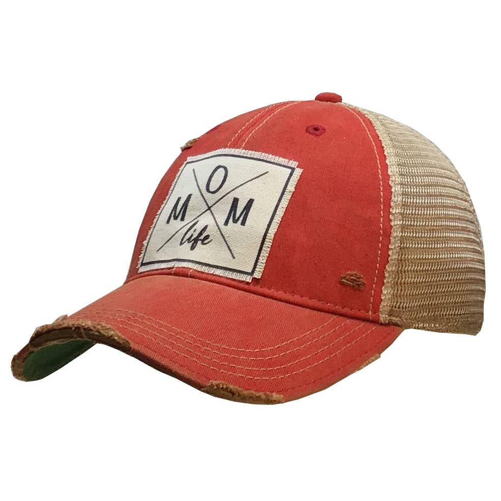 Distressed Trucker Cap - Mom Life Red