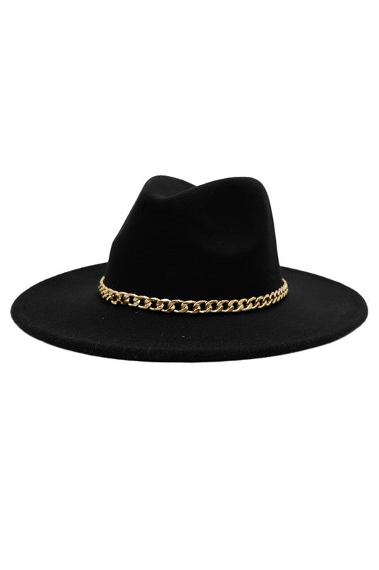 Boho Chic Gold Chain  Rancher Felt Hat