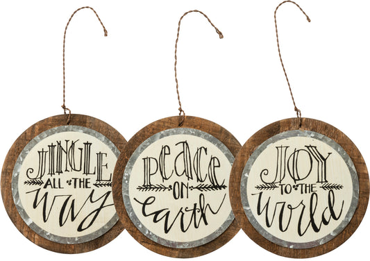 White Tin Barnwood Christmas Ornaments