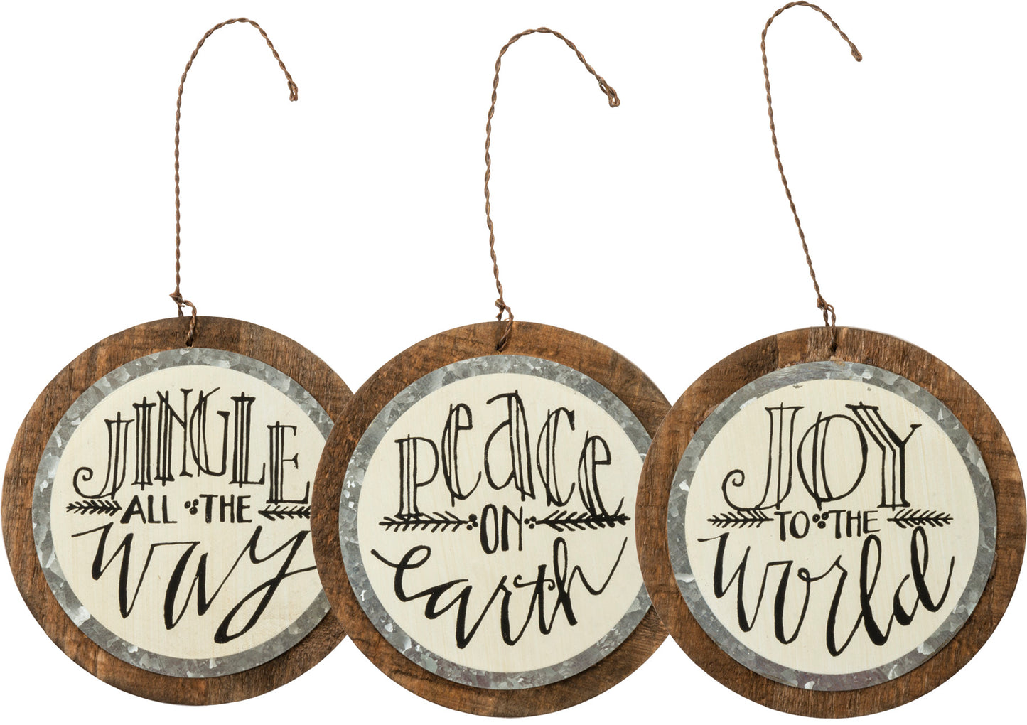 White Tin Barnwood Christmas Ornaments