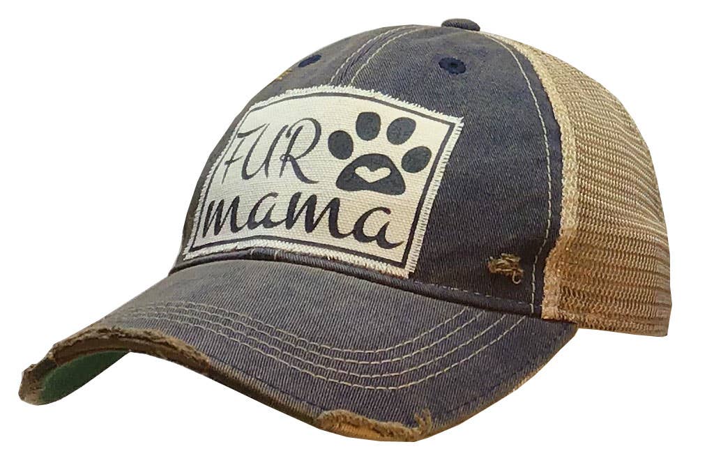 Distressed Trucker Cap - Fur Mama Navy