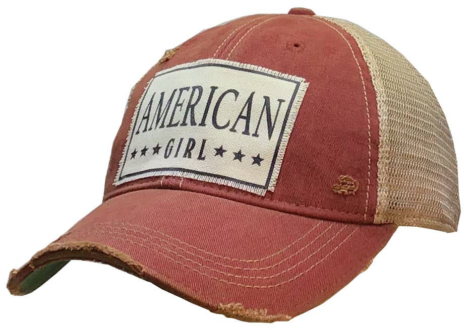 Distressed Trucker Cap - American Girl Red